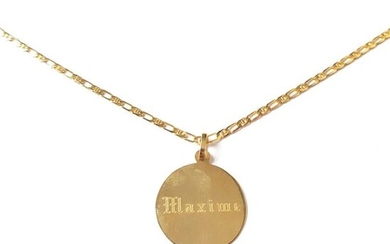 CHAIN and PENDANT round engraved Maxime in gold 750 ‰, pds 8,2 g