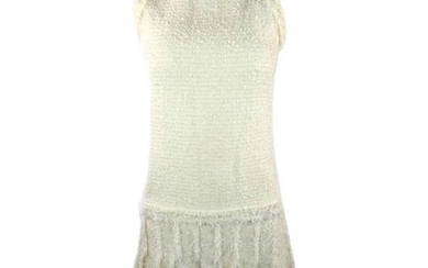 CHANEL White Tweed Fringe Sleeveless Dress Size 36