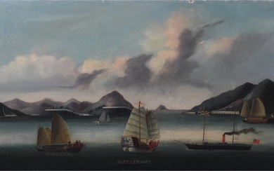 CHINA TRADE , 19TH/20TH CENTURY, BOCCA TIGRIS, Oil on canvas, 18 x 31 in. (45.7 x 78.7 cm.), Frame: 22 3/4 x 35 1/2 in. (57.8 x 90.2 cm.)