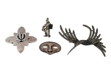 COLLECTION OF FIGURAL STERLING SILVER PIN BROOCHES
