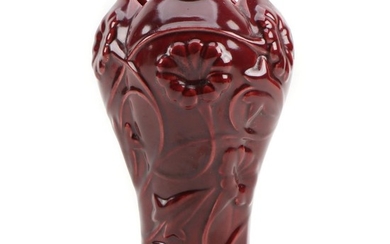 Camark Pottery Sang de Boeuf Glazed Ceramic Floral Motif Vase
