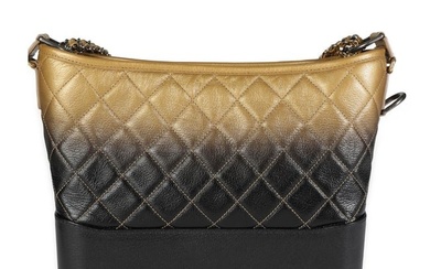Chanel Black & Gold Ombre Quilted Goatskin Medium Gabrielle Hobo