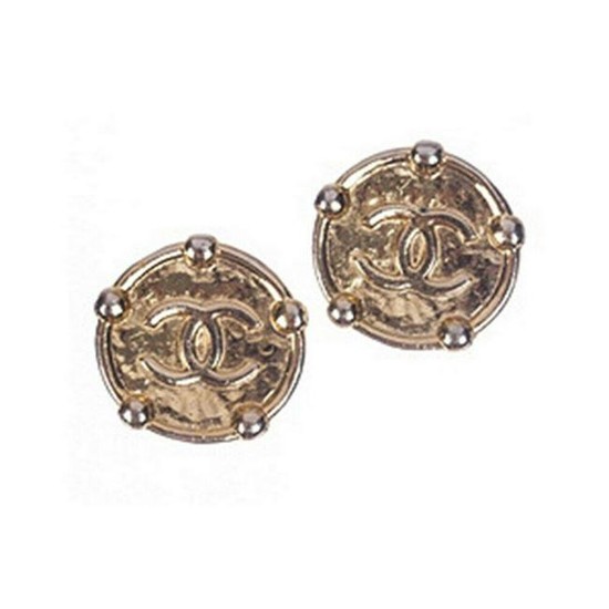 Chanel Monogram Button Earrings