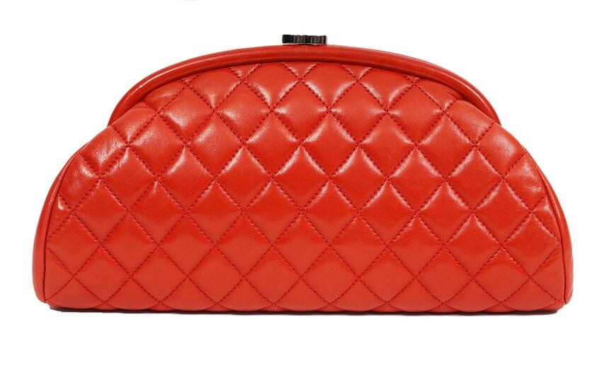 Chanel Red Timeless Quilted Lambskin Clutch