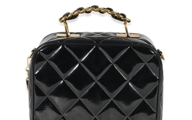 Chanel Vintage Black Quilted Patent Lunch Box Bag