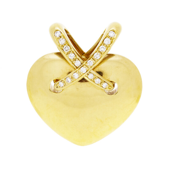 Chaumet, Liens, pendentif cœur or 750 serti de diamants, signé, numéroté 339140, h. 2.8 cm, 11g