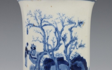 China, een blauw-wit porseleinen penseelpot, 20e eeuw