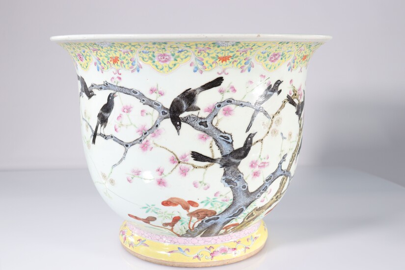 Chine imposant vase Minguo à décor d'oiseaux (pies)