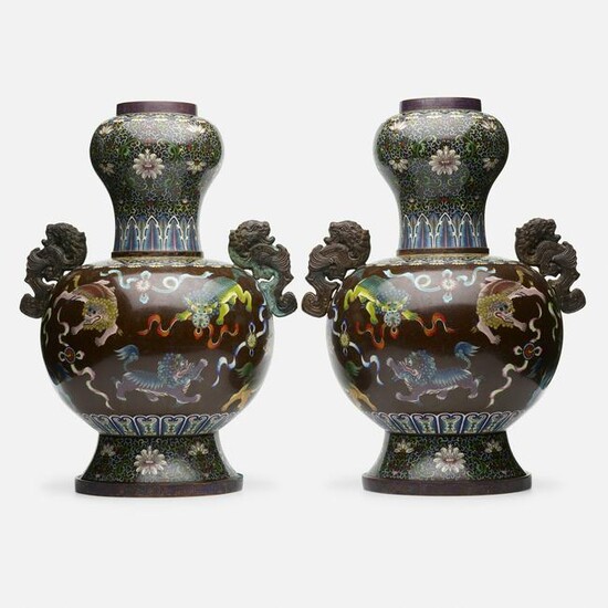 Chinese, Large cloisonné enamel vases, pair