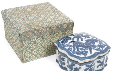 Chinese Signed Blue & White Porcelain Trinket Box