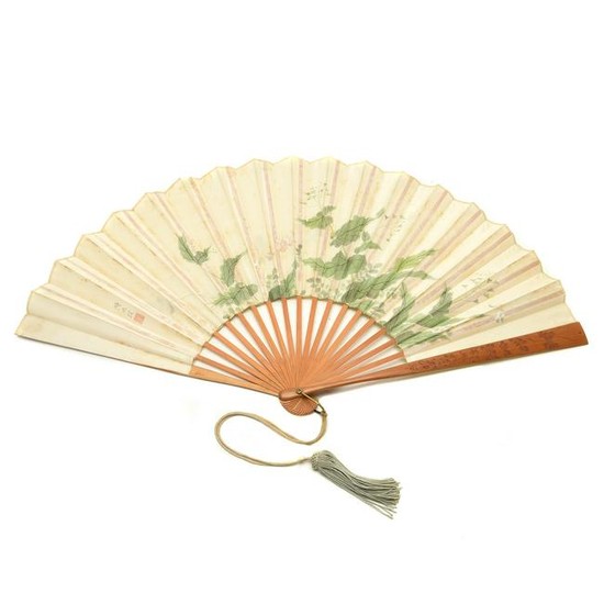 Chinese Silk Fan with Carved Bamboo Frame