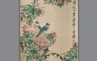 Chinese Water Color Painting of Bird & Flowers