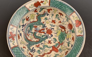 Chinese Wucai Dragon Dish with Chenghua Mark