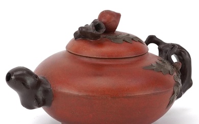 Chinese Yixing naturalistic terracotta teapot with fruit des...