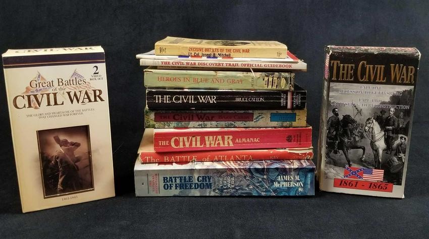 Civil War History Lot of 10 books and 2 VHS Box Sets