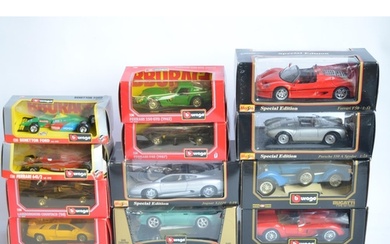 Collection of twelve diecast model cars from Burago and Mais...