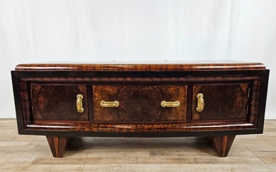 Console table - Art deco dressing table in mahogany root - Brass, Burrwood, Mahogany