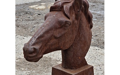 Contemporary cast iron horse head ornament, H 60cm