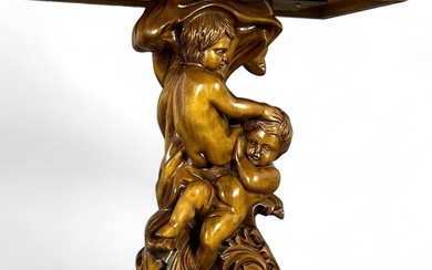 Continental Wood Console Table With Cherub Motif