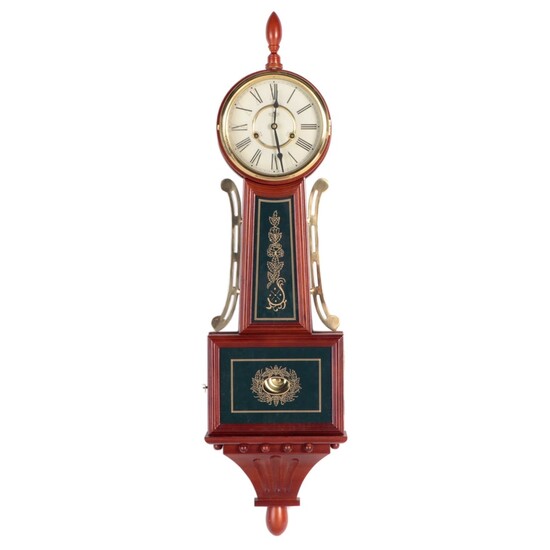 D & A Wood and Brass with Gilt Glass Banjo Clock, Late 20th Century