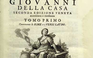 DELLA CASA, Giovanni. Opere. Venezia: Angelo Pasinelli, 1752. 3 volumi, 4to (231x170mm). Vignetta calcografica ai frontespizi, testatine incise in rame,…