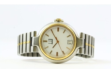 DUNHILL QUARTZ WRISTWATCH MID-SIZE, circular white dial with...