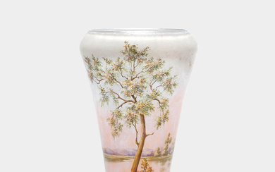 Daum Frères 'Cherry tree and landscape' vase