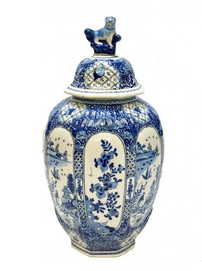 Delft Pottery Chinoiserie Paneled Lidded Urn