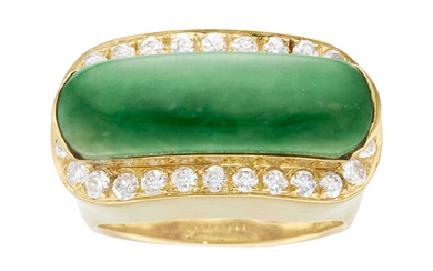 Diamond, Jadeite Jade, Gold Ring Stones: Full-cut diamonds weighing...
