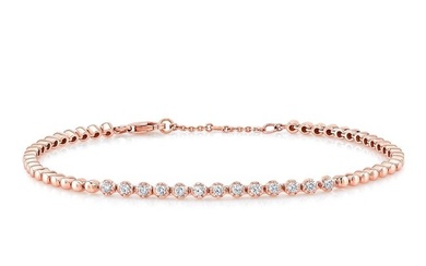 Diamond Prong Set Bracelet With Solid High Polish Beaded Links In 14k Rose Gold