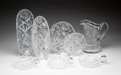 EIGHT PIECES OF BRILLIANT PERIOD CUT GLASS.