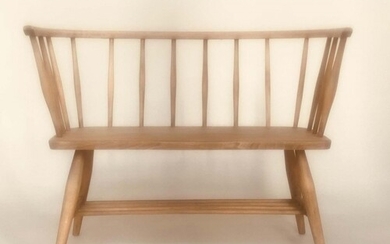 ERCOL STYLE HALL SEAT, mid 20th century elm, with enclosing ...