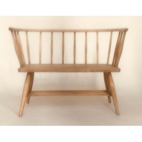 ERCOL STYLE HALL SEAT, mid 20th century elm, with enclosing ...