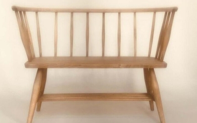 ERCOL STYLE HALL SEAT, mid 20th century elm, with...