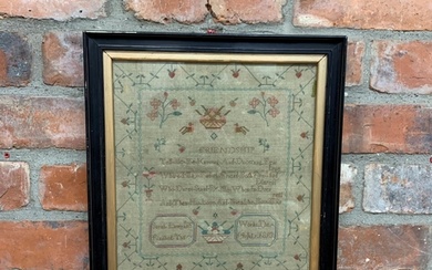 Early 19th century framed sampler tapestry with floral and b...