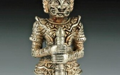 Early 20th C. Indian Silvered Brass Yaksha Amulet