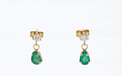 Earrings - 18 kt. Yellow gold Diamond (Natural) - Emerald