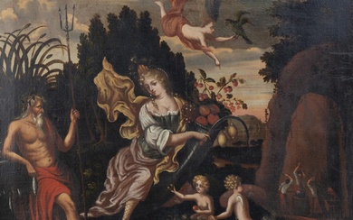 Ecole espagnole XVIIIe "Neptune et Xérès", huile sur toile