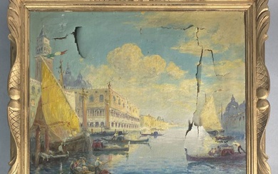 Ecole moderne - Le grand canal à Venise, huile sur toile signée en bas à...