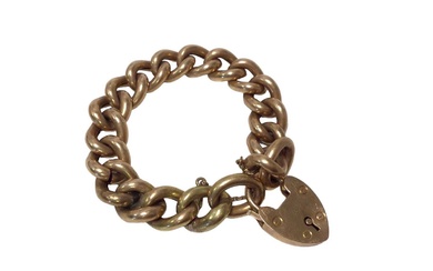 Edwardian 15ct rose gold curb link bracelet with padlock clasp.