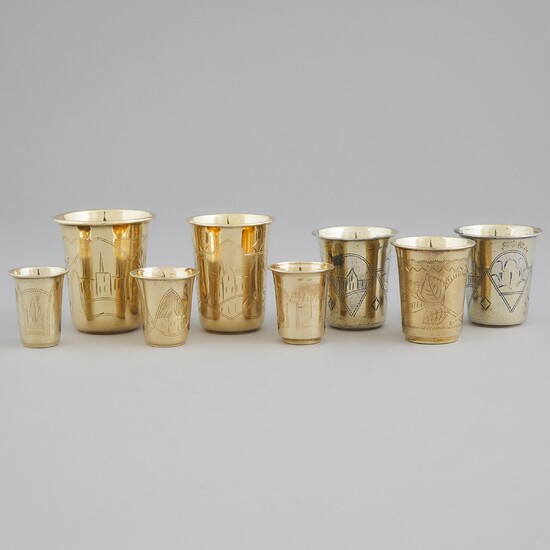 Eight Russian Silver and Silver-Gilt Beakers, late 19th/early 20th century