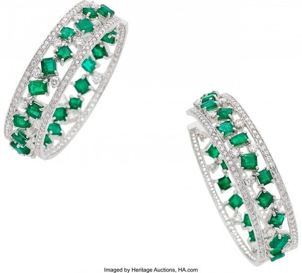 Emerald, Diamond, White Gold Earrings Stones: F