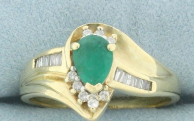 Emerald and Diamond Ring in 10k Yellow Gold