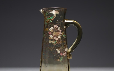 Emile Galle crystal jug with enamel decoration