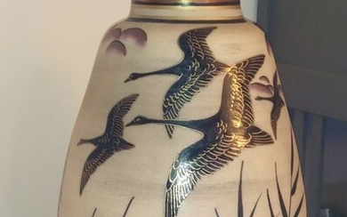 Emile Lombart - Faiencerie de Saint Ghislain - large art deco vase - signed