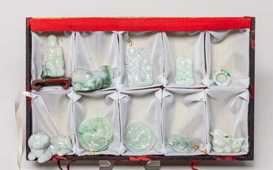 Estate Box of Chinese Jade Jadeite Carvings