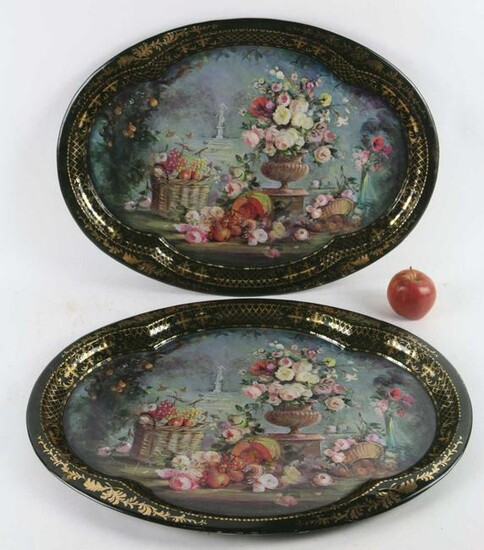 FINE PAIR OF HAND PAINTED TOLEWARE TRAYS