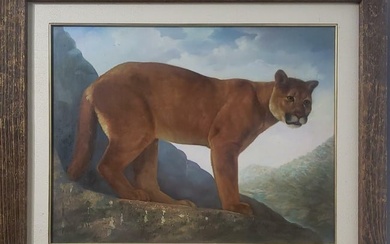 FINEART Painting - Oil canvas animal "Puma concolor couguar" Antique & unique