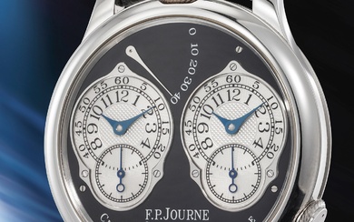F.P. Journe, An ultra rare, technically impressive limited production platinum dual time chronometer wristwatch with double escapement, black dial, power reserve, certificate of authenticity, original invoice and presentation box, with proceeds going...