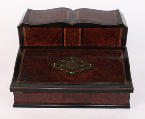 FRENCH WRITING BOX W/ SILVER CAPPED CRYSTAL INKWELLS